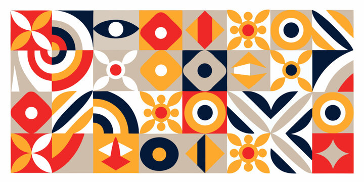 abstract geometric pattern with circles and floral motifs