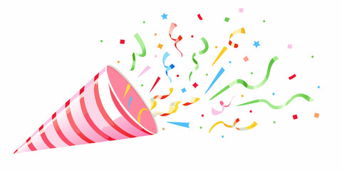 pink striped party popper shooting confetti isolated on white © Savankar