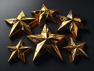 Obraz premium Fabulous Six golden Christmas decoration stars hanging isolated