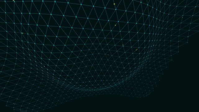 Abstract digital network grid with glowing nodes and connections on a dark background, representing data and technology.