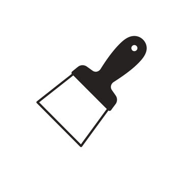 Minimalist black and white flat design icon illustrating a putty knife or scraper tool, isolated on a clean white background