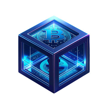Bitcoin symbol cube futuristic digital art
