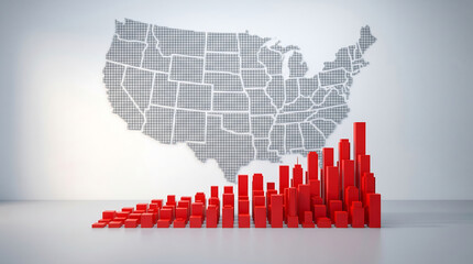 Fototapeta premium USA map, rising red bar chart, growth graph, American statistics