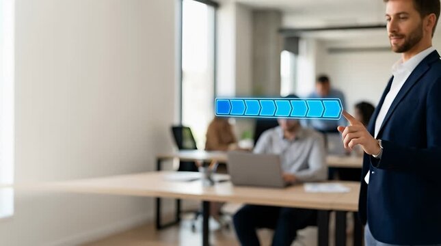Engaging Business Professional Interacting with Digital Interface in Office