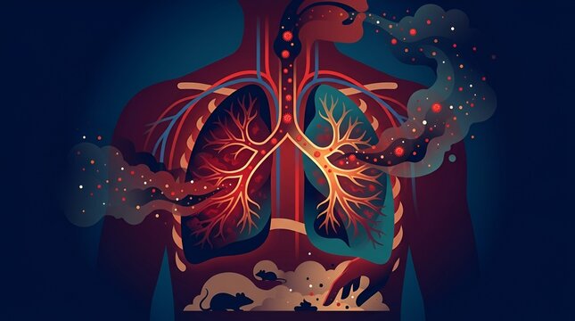 Detailed infographic illustrating human respiratory system with focus on lung anatomy and breathing pathways in vibrant style