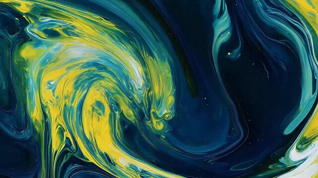 Artistic blue and yellow swirl paint abstract background