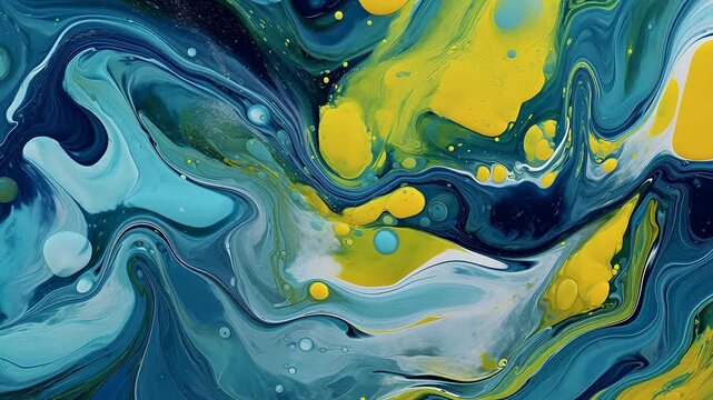Artistic blue and yellow swirl paint abstract background