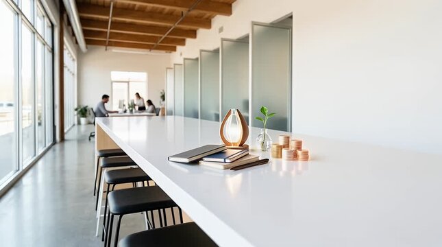 Modern Office Workspace with Decorative Elements and Natural Light