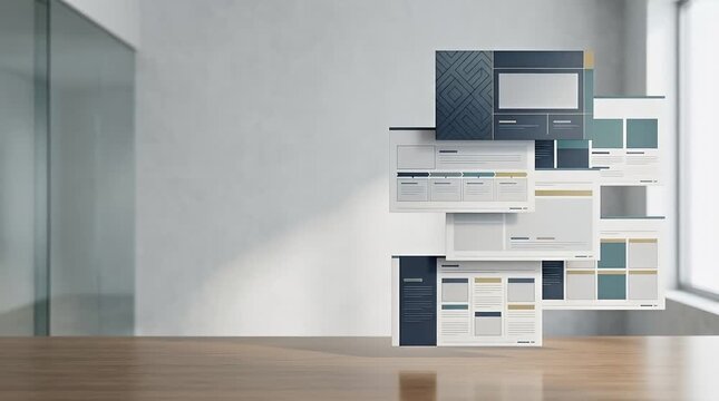 Modern Digital Interface With Floating Panels In Office Space