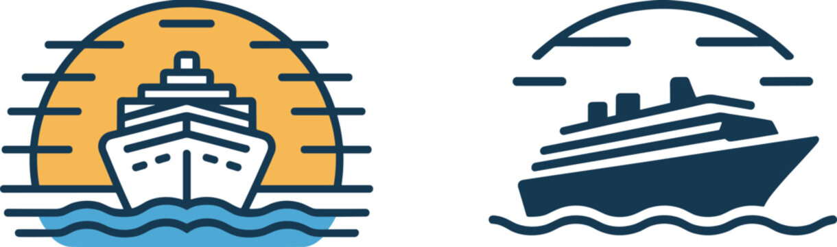 Two Cruise Ship Icons One Colored One Black and White illustration vector