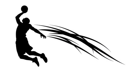 Silhouette Basketball Player Dunking with Dynamic Motion Swirls © roziah