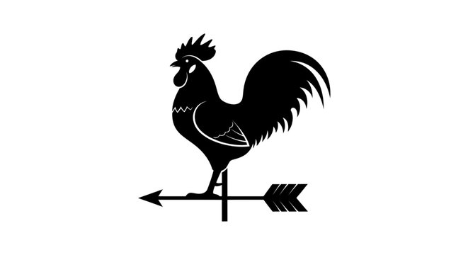 Black Silhouette Rooster Weathervane on White Background