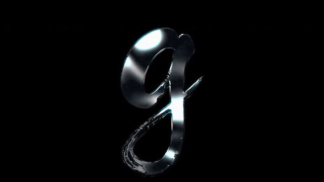 Silver metallic brush-stroke lowercase "g". Alpha channel. Seamless loop video