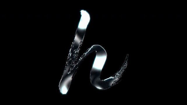 Silver metallic brush-stroke lowercase "h". Alpha channel. Seamless loop video
