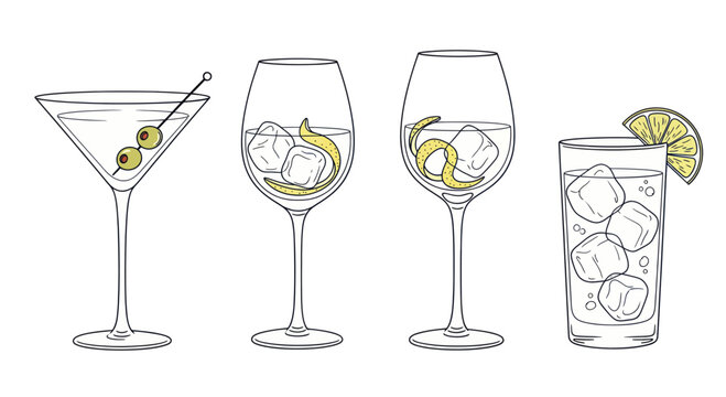 Hand-drawn illustration of various alcoholic beverages and cocktails.