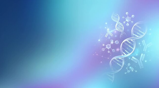 Glowing DNA Strand and Molecular Structure in Abstract Background