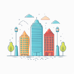 Fototapeta premium Flat Design Cityscape with Buildings and Trees