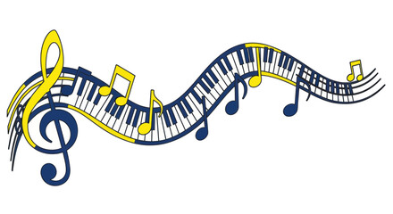 Musical Notes and Piano Keyboard Wave Design © Salak