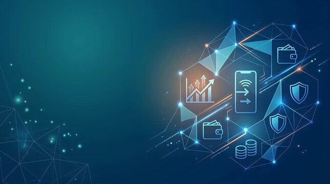 Futuristic Financial Technology Icons on Digital Background