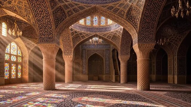 Mesmerizing Interior of Nasir ol Molk Mosque in Shiraz, Iran.