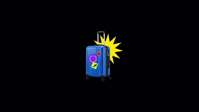 Animated Blue Suitcase with Travel Stickers and Pulsing Effect