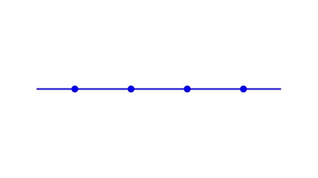 Progress bar moving forward on horizontal line with blue dots, demonstrating advancement.