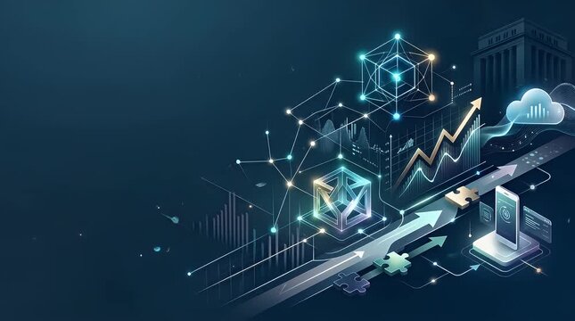 Abstract Financial Technology Hologram with Data Visualization