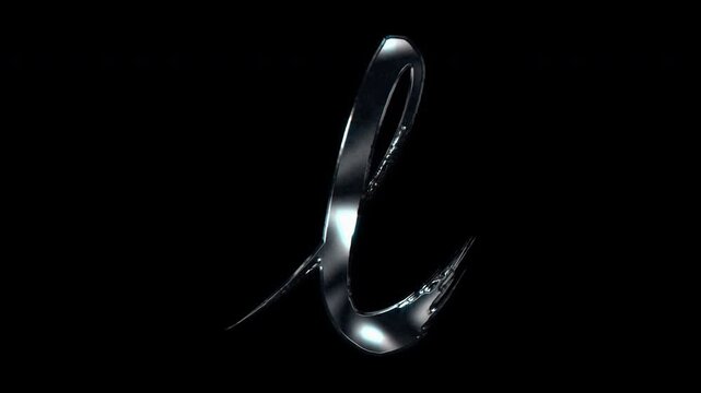 Silver metallic brush-stroke lowercase "l". Alpha channel. Seamless loop video