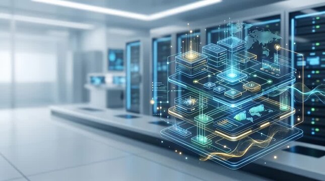 Futuristic Data Visualization in High-Tech Server Room
