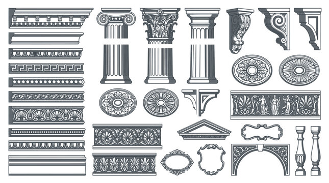 Architectural Elements Collection Classical Columns, Friezes, Pediments, and Decorative Cornices for Building Design and Restoration