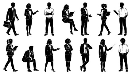 Fototapeta premium Black White Silhouettes of Business People in Professional Attire, Vector Stock