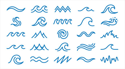 Obraz premium Set of Stylized Blue Wave Icons Representing Water Movement and Nature