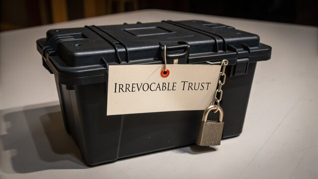 Secure Black Storage Box with Tag Indicating Irrevocable Trust