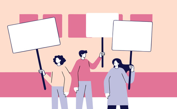 Demonstrators holding signs with blank sign protest sign demonstration sign protest march activist group protesters
