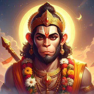 Hindu god Hanuman in golden crown.