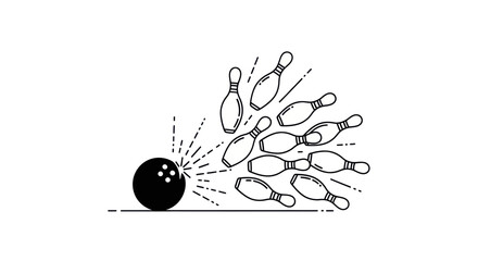 Bowling ball hitting pins, striking and scattering © Sepeda