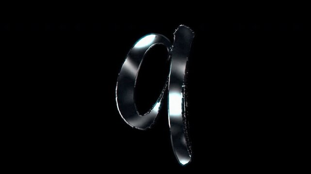 Silver metallic brush-stroke lowercase "q". Alpha channel. Seamless loop video