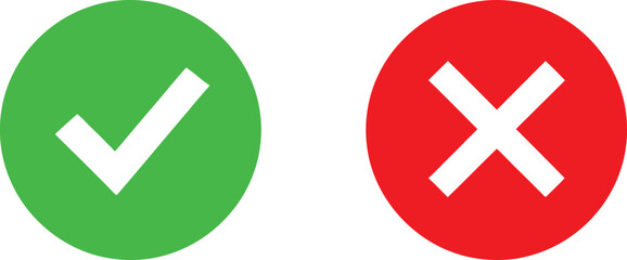 Obraz premium Green check mark and red cross icon set Vector