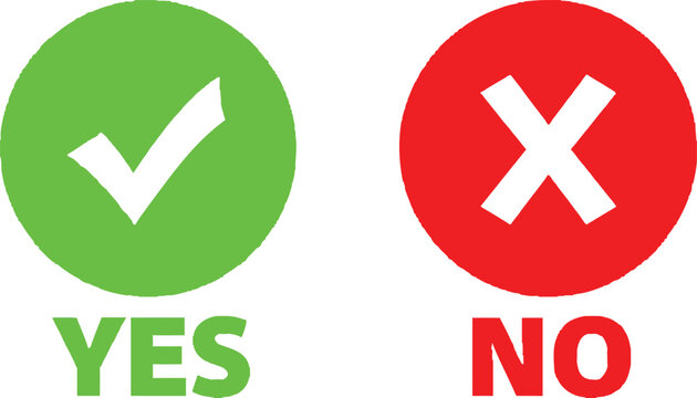 Yes and no decision buttons with checkmark and cross icons Vector