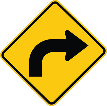 Yellow road sign showing sharp right turn arrow Vector
