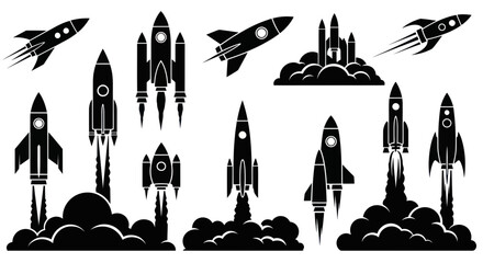 Rocket Ship Collection Icons: Space Exploration, Blast Off, Sci-Fi & Future Travel © tempe