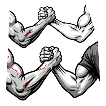 Dynamic Arm Wrestling Contest Illustration Strength and Rivalry Display