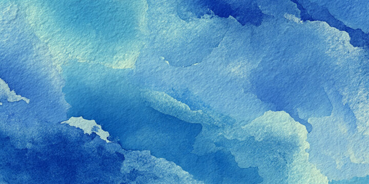 Blue watercolor background with abstract shapes and textures for design and artistic use