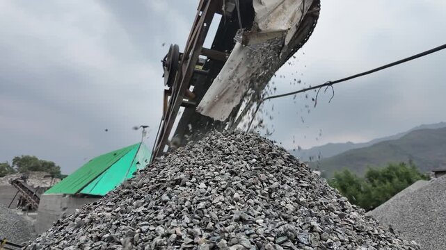 Close‑up view of large crushed gravel aggregate pile for construction and landscaping.