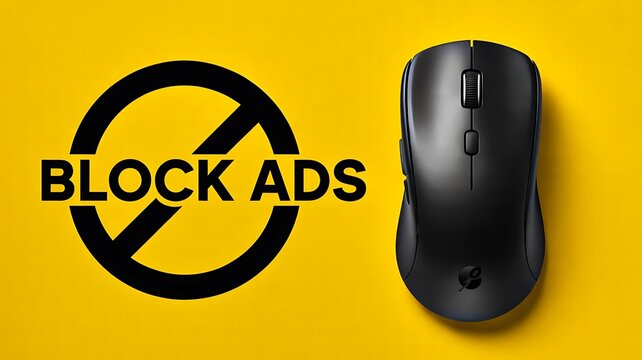 Block ads concept with computer mouse on yellow background
