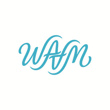 Elegant Monogram WAM: A stylized, flowing monogram featuring the letters W, A, and M in a decorative script, rendered in a serene teal hue against a subtle, off-white backdrop.