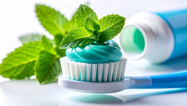 Mint toothpaste swirl on toothbrush
