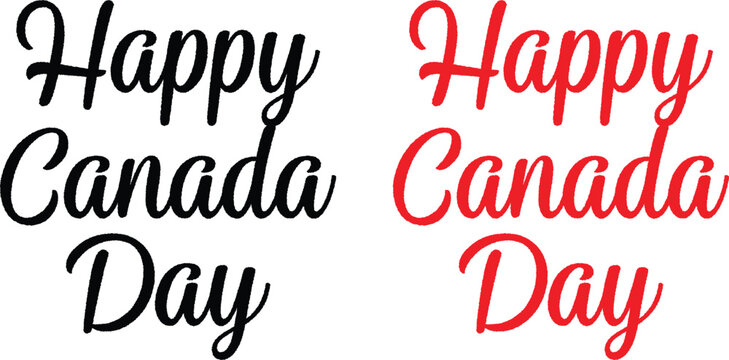Happy Canada day. Canada Day typography set with handwritten calligraphy lettering  Festive Greeting isolated Graphic. Canada day fireworks. Canada Day is celebrated on 1st July. Vector Illustration.
