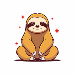 Fototapeta premium Cute cartoon sloth sitting with sparkles