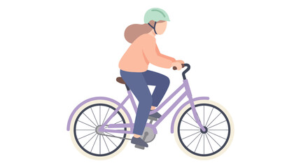 Fototapeta premium Person wearing helmet riding a purple bicycle in simple illustration.